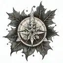 half Maple leaf half compass. mountains game dice poker tattoo design idea