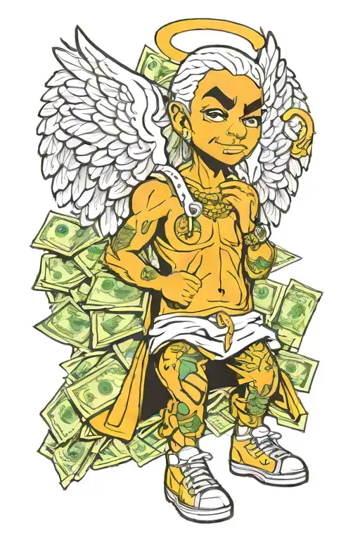 money gangsta angel holding tattoo design idea