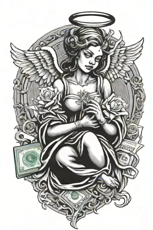 money gangsta angel holding tattoo design idea