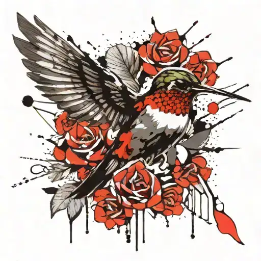 hummingbird and rosery wrapped tattoo design idea