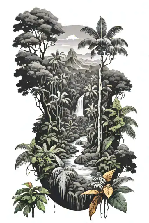 rainforest landscape tattoo featuring tattoo design idea