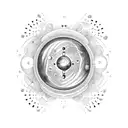 A cosmic music note with planets orbiting around it tattoo design idea