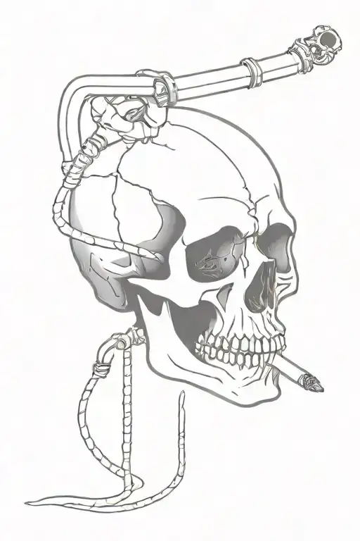 skull smoking a cigarette, while having both hands handcuffed together  tattoo design idea