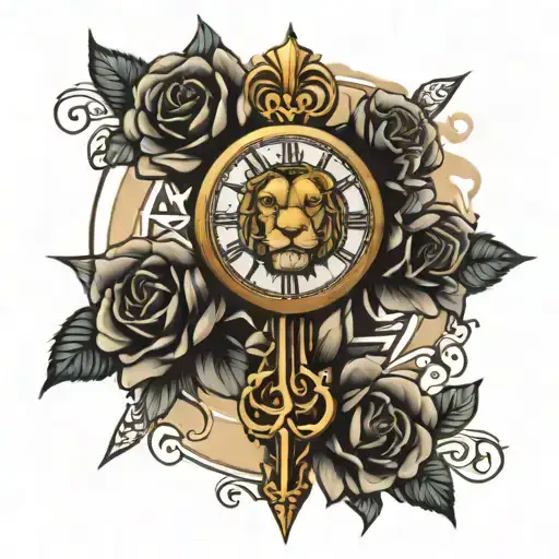 lion rose cross clock sleve tattoo tattoo design idea