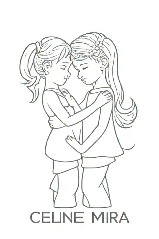 names of two kids: Celine and Mirai tattoo design idea