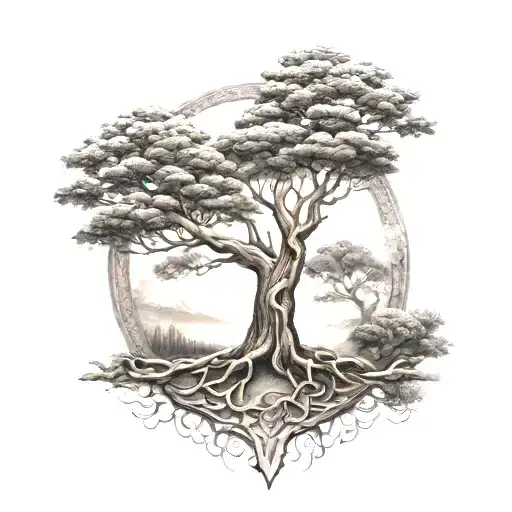 tree of life, yggdrasil tree, ygg drasil tree, viking, celtic, nordic style, micro realism tattoo design idea