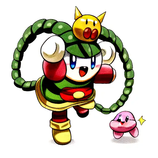 Determined looking Kirby transformed into stony Quetzalcoatl tattoo design idea