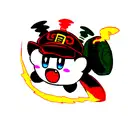 Determined looking Kirby wearing Aztec stone Quetzalcoatl hat tattoo design idea