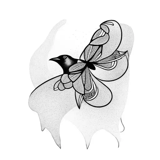 number 27 with a crow standing on top and a small butterfly somewhere tattoo design idea