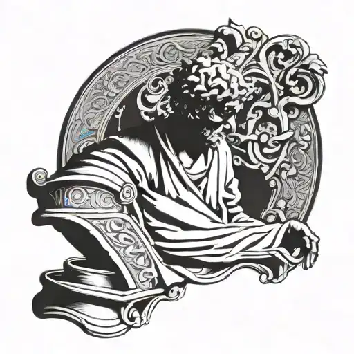 Stoic Seneca Greek statue with the words "Vires in Numeris" carved tattoo design idea