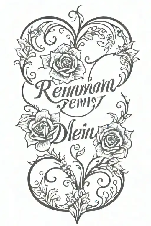 ornamental with names Remi, Heather and Dillan written inside tattoo design idea