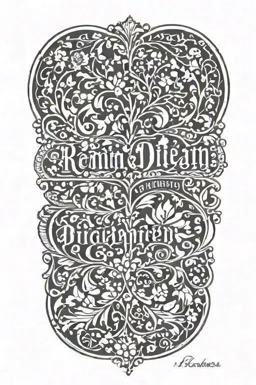 ornamental with names Remi, Heather and Dillan wriien inside tattoo design idea