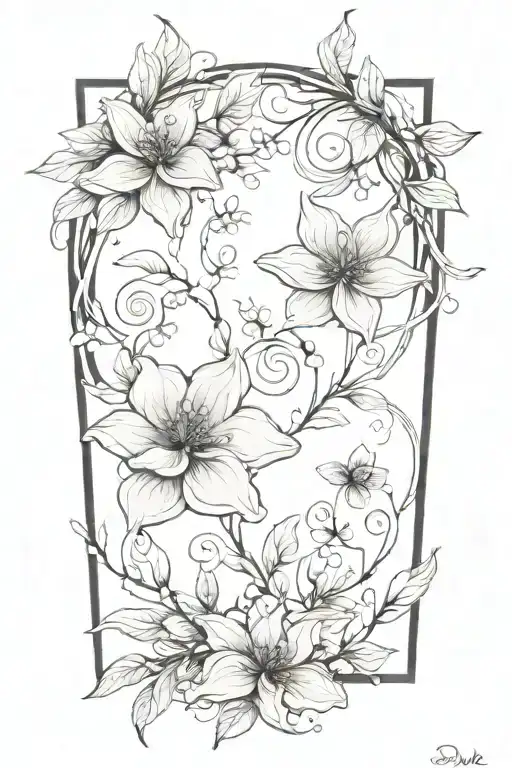 names Remi Heather Dillan intertwined within tattoo design idea