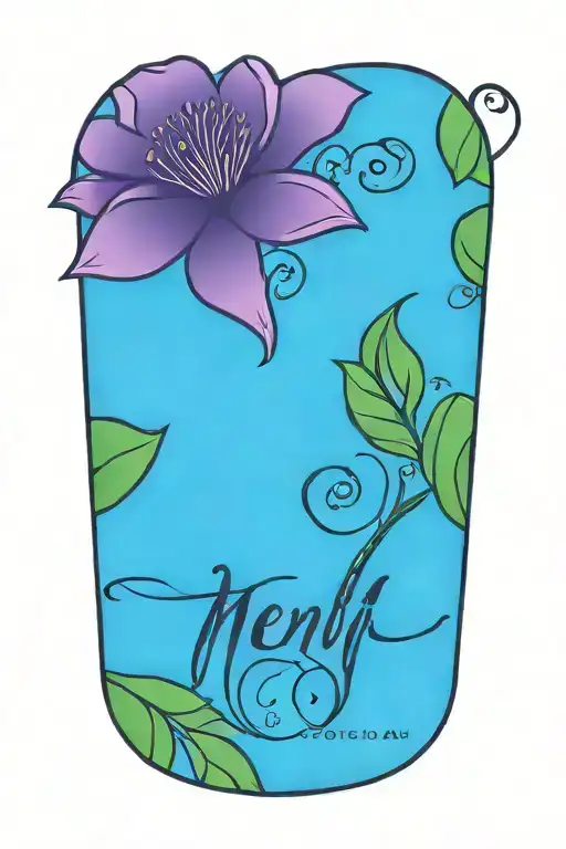 mendhi style flower intertwined with names Remi Heather Dillan tattoo design idea