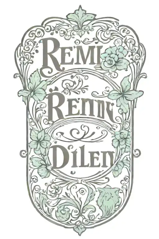 ornamental with names Remi, Heather and Dillan written inside tattoo design idea