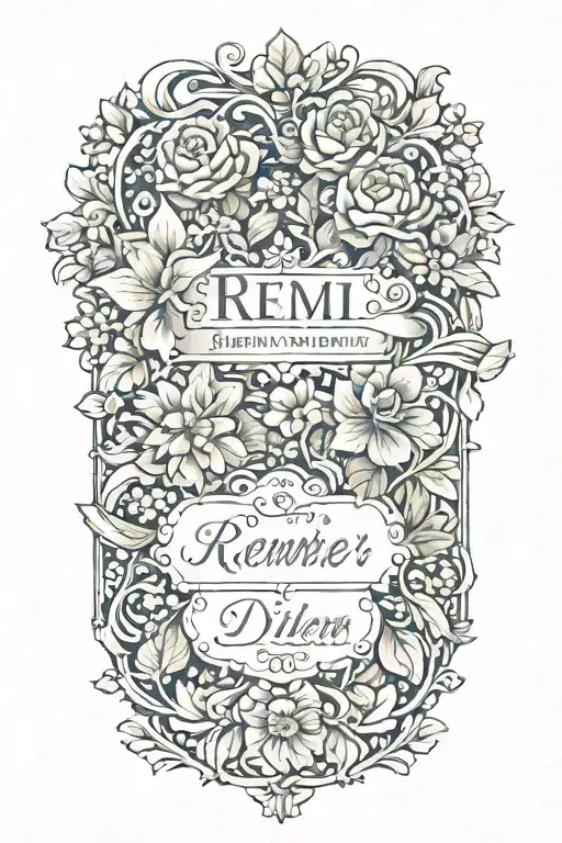 ornamental with names Remi, Heather and Dillan wriien inside tattoo design idea