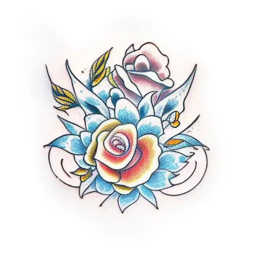 crane with flower arm sleeve tattoo design idea