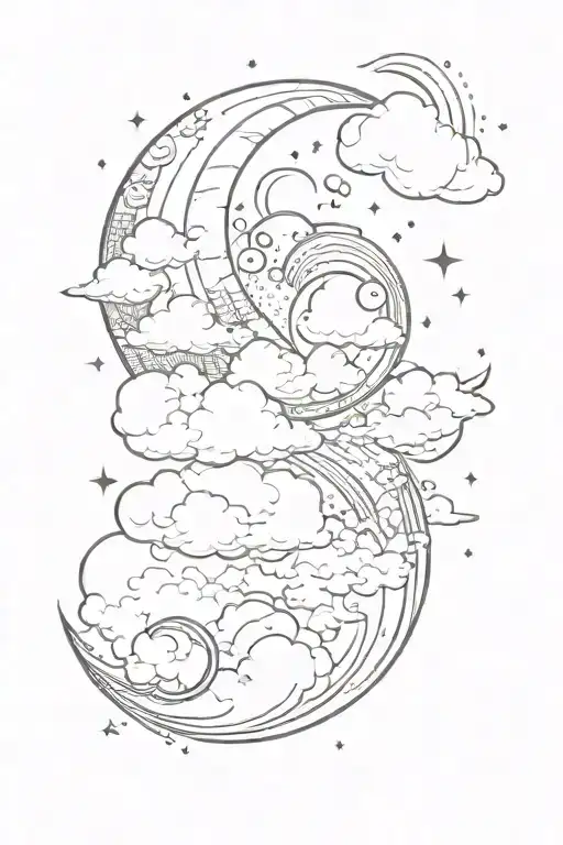 moon stars clouds forming tattoo design idea