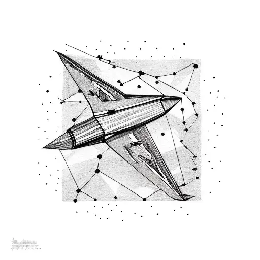 A paper airplane flying through a constellation tattoo design idea