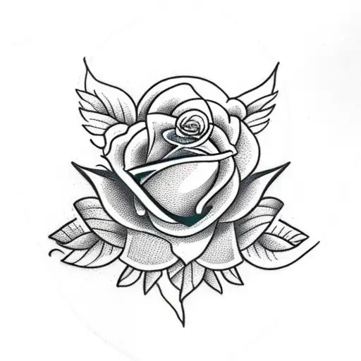 realistic heart with flowers and leafs in the background tattoo design idea