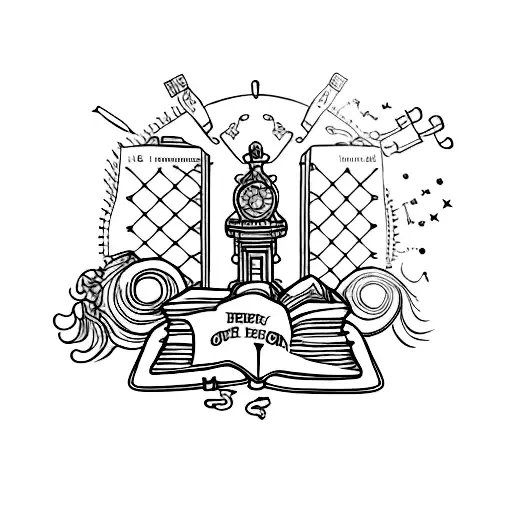 A quill pen and an open book with the quote 'Education is the key to unlock the golden door of freedom' tattoo design idea