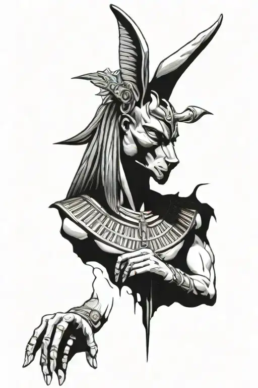 anubis god with eminem showing middelfingers tattoo design idea