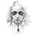 Native American girl with face reflection in lake  tattoo design idea