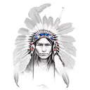 Native American girl with face reflection in lake  tattoo design idea