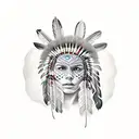 Native American girl with face reflection in lake  tattoo design idea