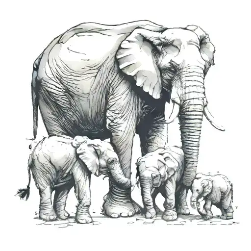 Watercolor style tattoo of an elephant family painting together tattoo design idea