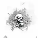 skull with lost souls  tattoo design idea