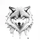 large male wolf protecting female wolf and two female cubs in the wood with purple full moon tattoo design idea