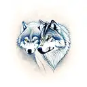large male wolf protecting female wolf and two female cubs in the wood with purple full moon tattoo design idea