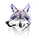 large male wolf protecting female wolf and two female cubs in the wood with purple full moon tattoo design idea