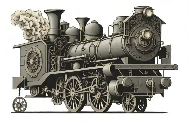 steam train tattoo design idea