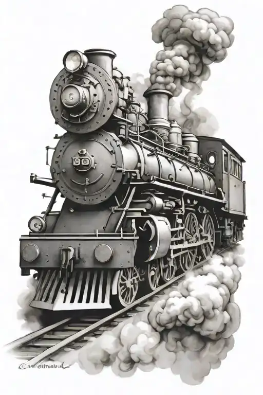 steam train tattoo design idea