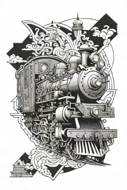 steam train tattoo design idea