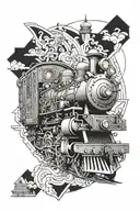 steam train tattoo design idea