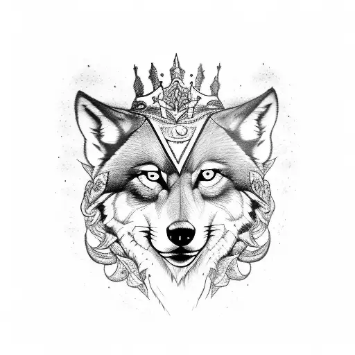 princess with a wolf and hawk on arm tattoo design idea