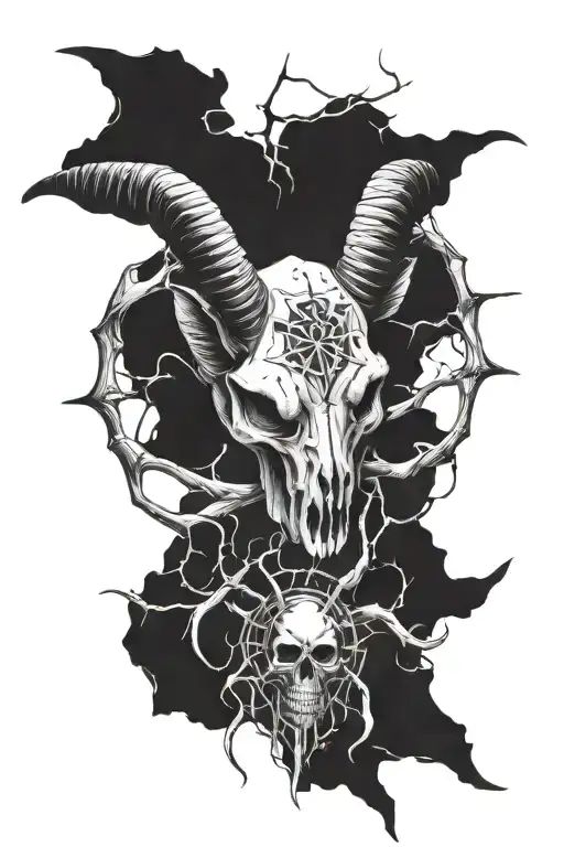 ram skull and spiders together sigil tattoo tattoo design idea