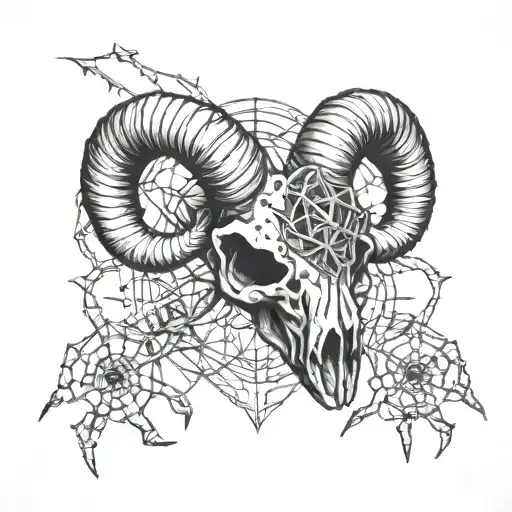 ram skull and spiders together sigil tattoo tattoo design idea