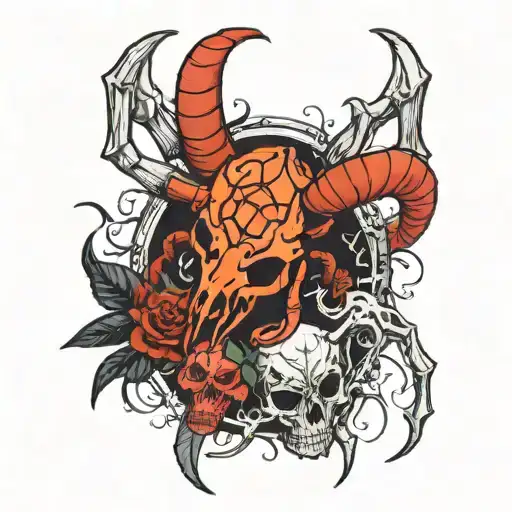 spiders and ram skull surrounded tattoo design idea