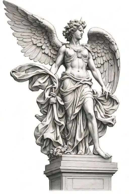 winged victory statue full body tattoo design idea