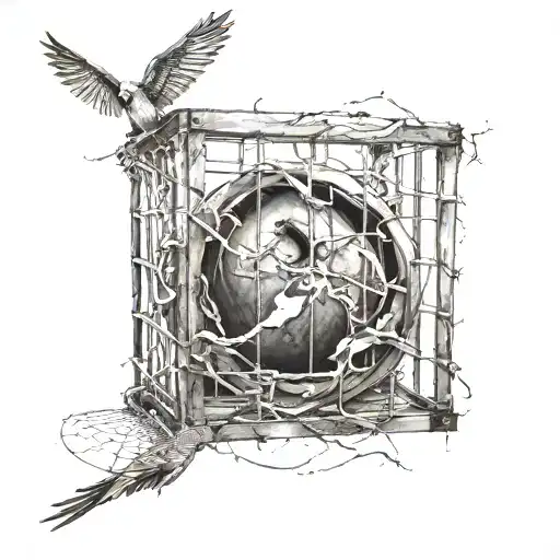 breaking free from cage tattoo design idea