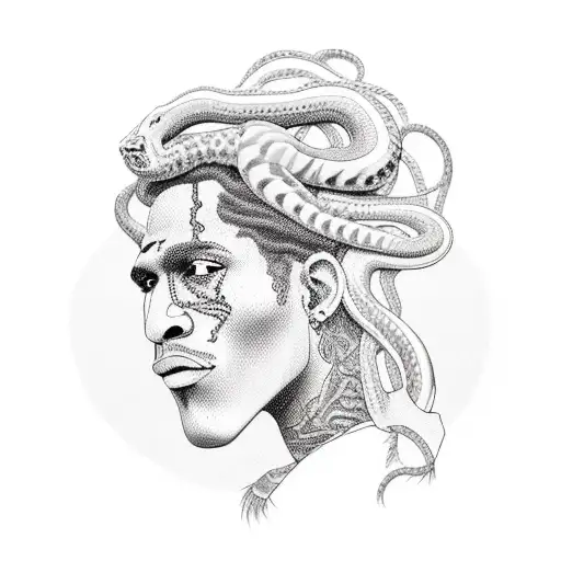 young thug with snakes as hair tattoo design idea