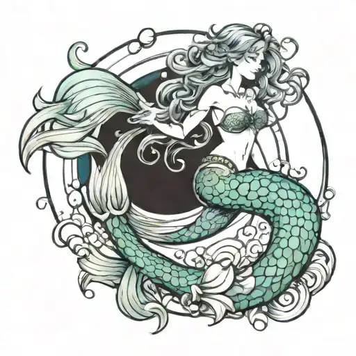 ocean theme mermaid swimming gracefully tattoo design idea