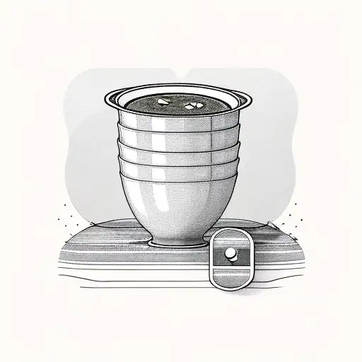 bowl with soup and many buttons inside tattoo design idea