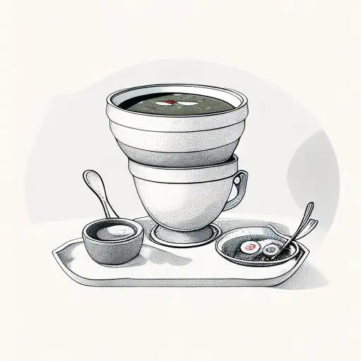 bowl with soup and many buttons inside tattoo design idea