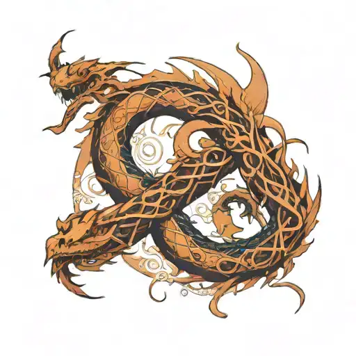 dragon with 8 in background shaped like infinity symbol tattoo design idea