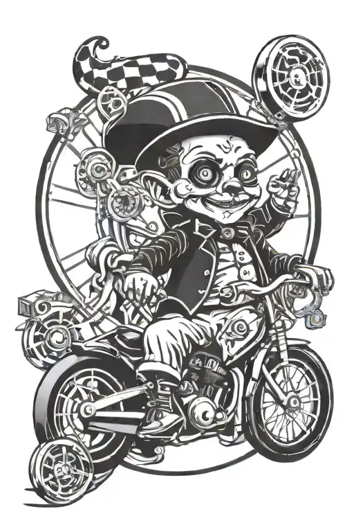 low rider, badketball court jester baby steampunk tattoo design idea